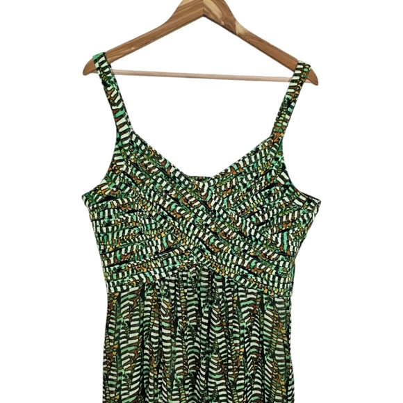 New Directions Green Printed Pintucked Fit & Flare Plus Size Fall Midi Dress 18 - Picture 5 of 11